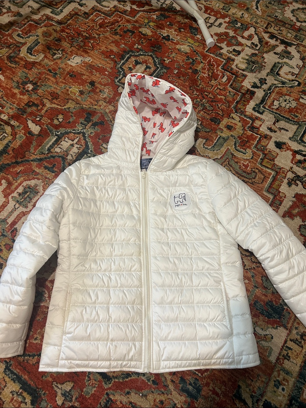 Cat & Jack White Hooded Girls' Lightweight Puffer Jacket with Pink Lined Hood